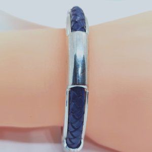 Blue Leather and Metal Bracelet Unisex